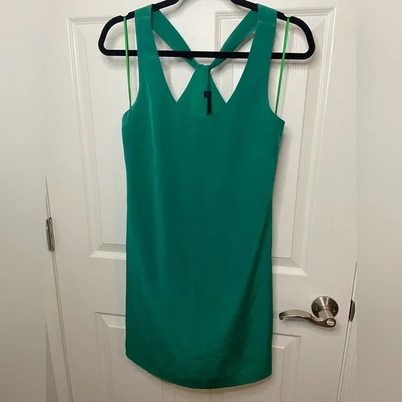 J Crew 100% Silk Green Sleeveless Dress Size 0